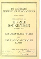 Ernennungsurkunde als ordentliches Mitglied der Sächsischen Akademie der Wissenschaften (Heinrich Barkhausen) [002]