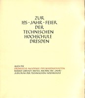 Glückwunsch der Sächsischen Akademie der Wissenschaften an die Technische Hochschule Dresden zum 125. Jubiläum